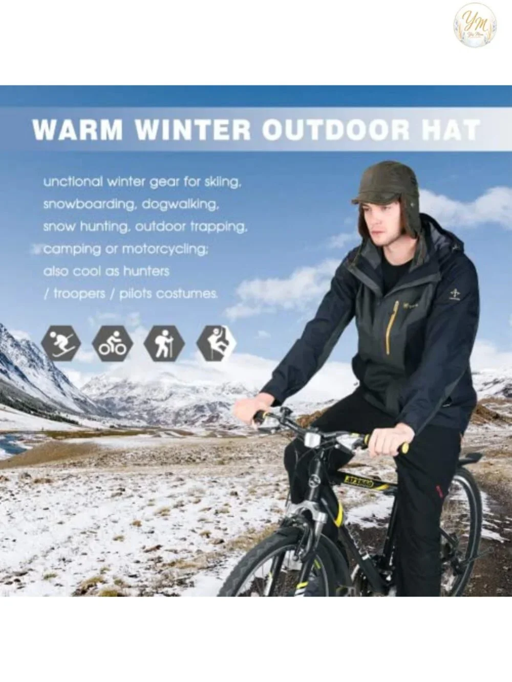 Faux Leather Aviator Hat Trapper Winter Pilot Cap with Fur Lining